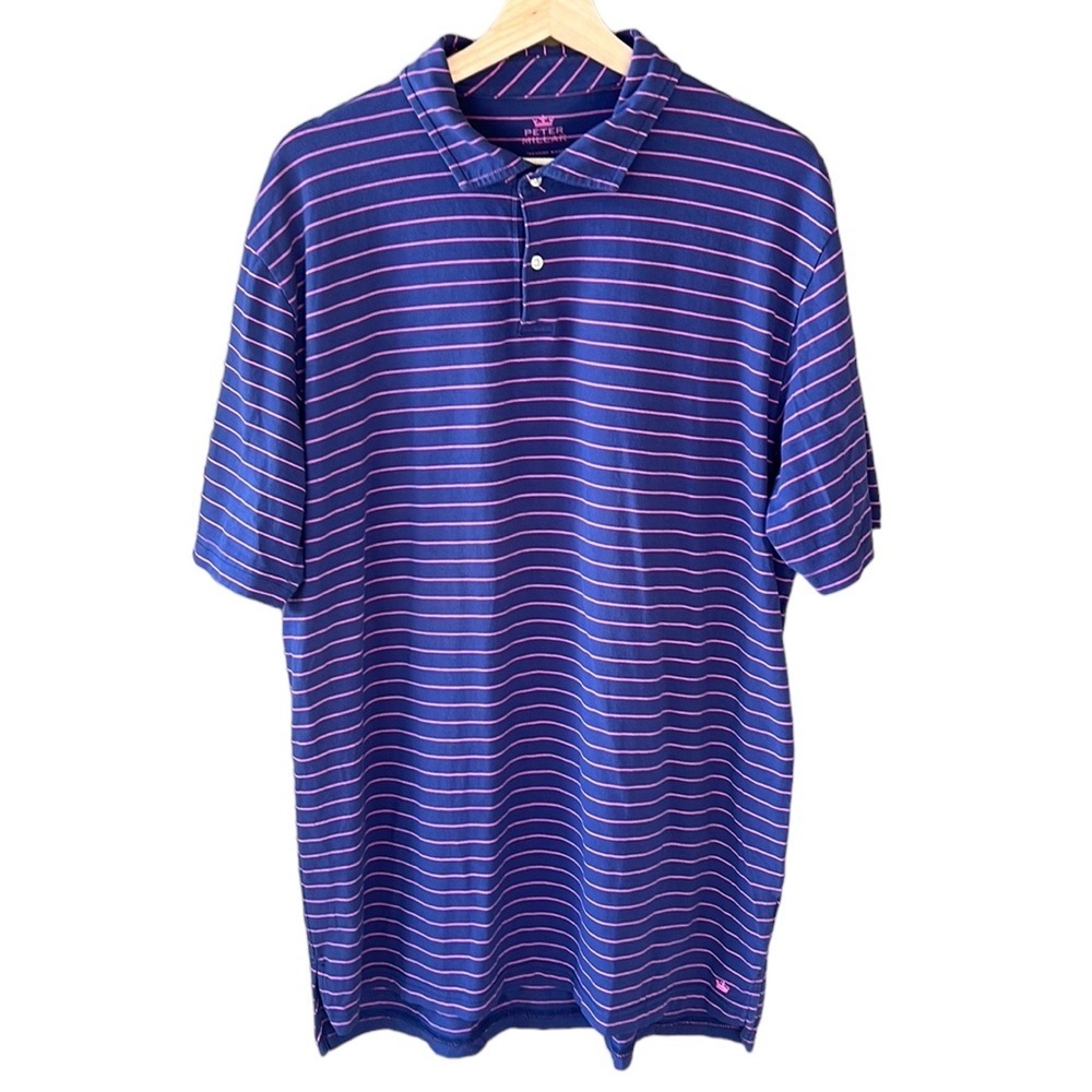 Peter Millar Seaside Wash XL Striped Navy Pink Polo Shirt